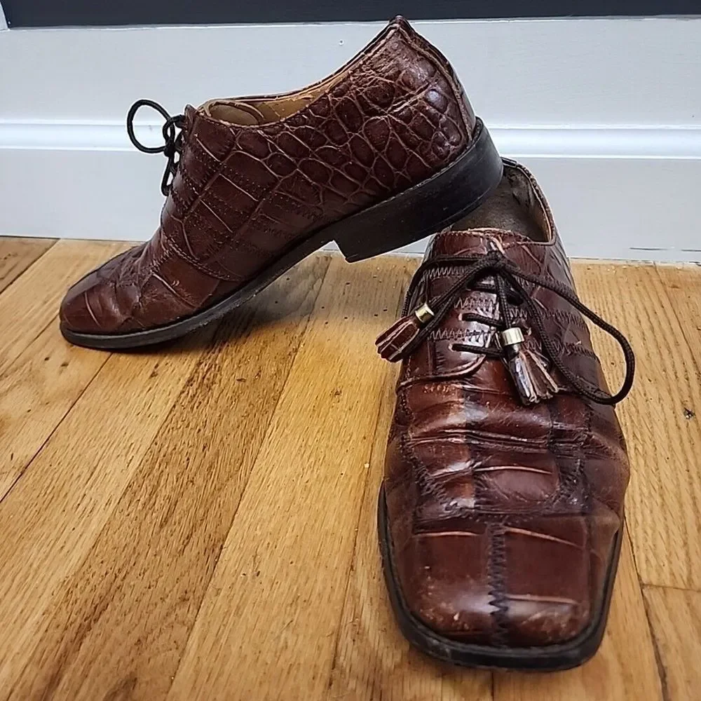 Marco Vicci Premium Miramax Brown Croc Embossed‎ Leather Oxford Shoes 8.5 M FLAW